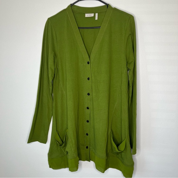 LOGO Lori Goldstein Green Button Front V Neck Tunic with Pockets and Tucks SZ M - Picture 14 of 14